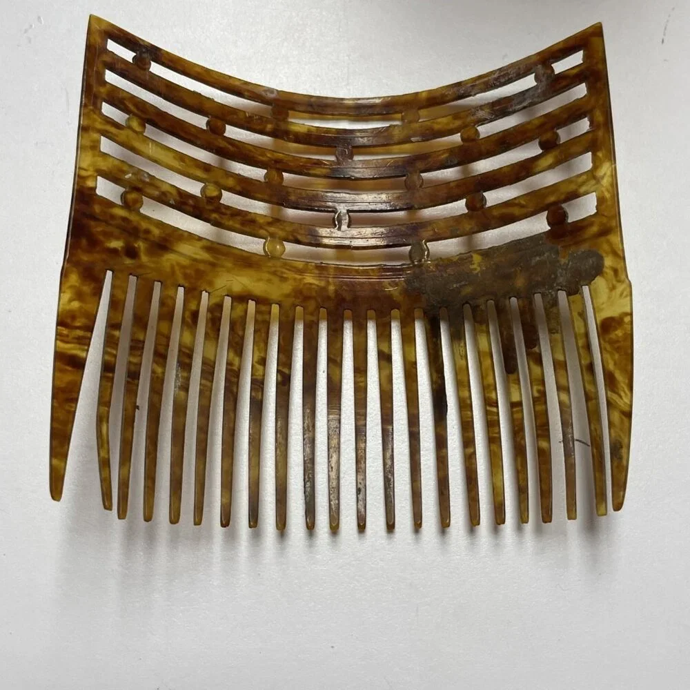 Vintage Art Deco Faux Tortoise Hair Comb Large Geometric